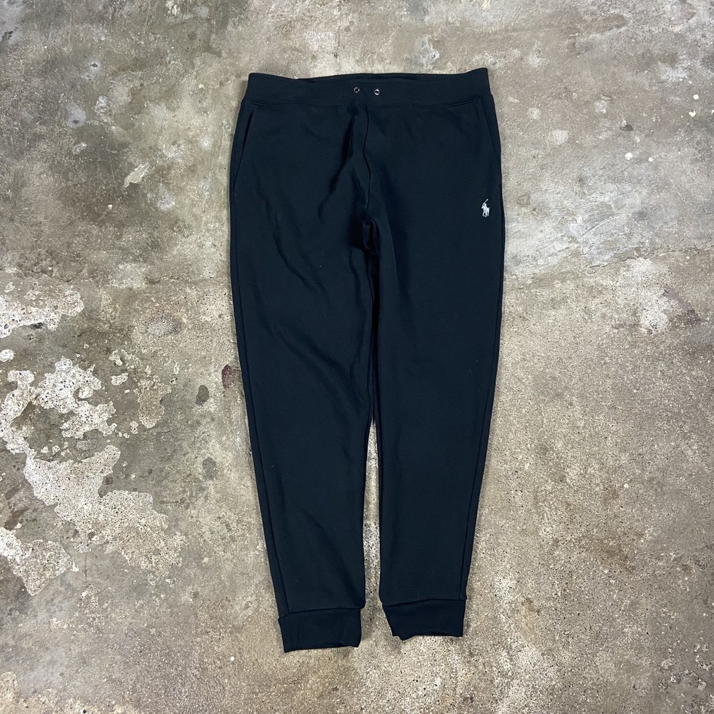 Polo Ralph Lauren Sweatpants Size Large Black Fleece Joggers White Pony Logo